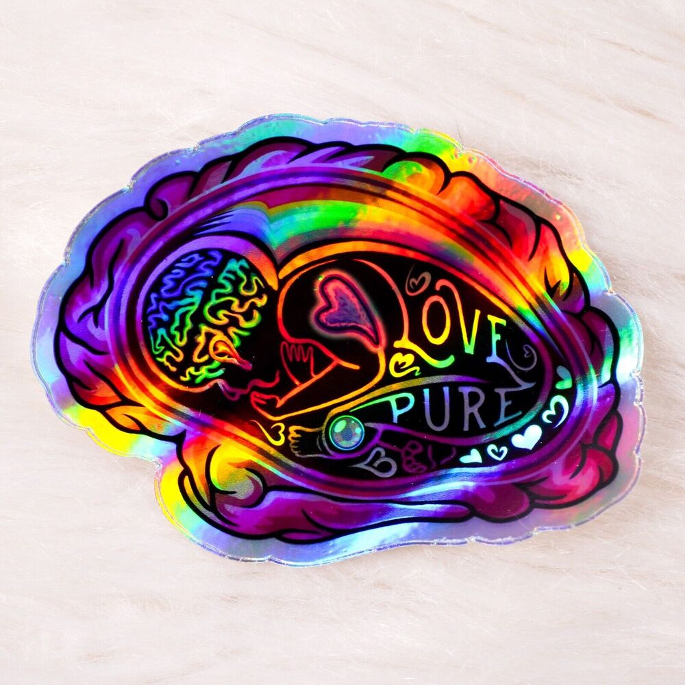 Pure Love Brain Child Holographic Vinyl Waterproof Sticker Holo Laptop Decal